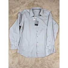 Alfani Mens Stretch Cotton Dress Shirt Silver Large Long Sleeve Button Down