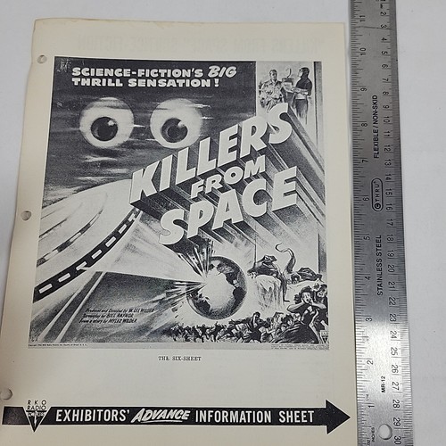 1950s Killers from Space Exhibitor Sheet Peter Graves Sci-Fi Horror Movie Promo - Picture 9 of 9