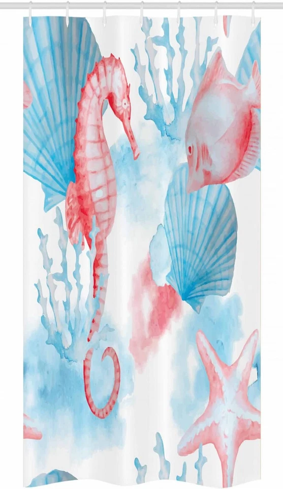 Ambesonne Puesto Náutico Cortina de Ducha, Conchas Caballo de Mar Corales Peces Playa de Arena Foto 3 de 4