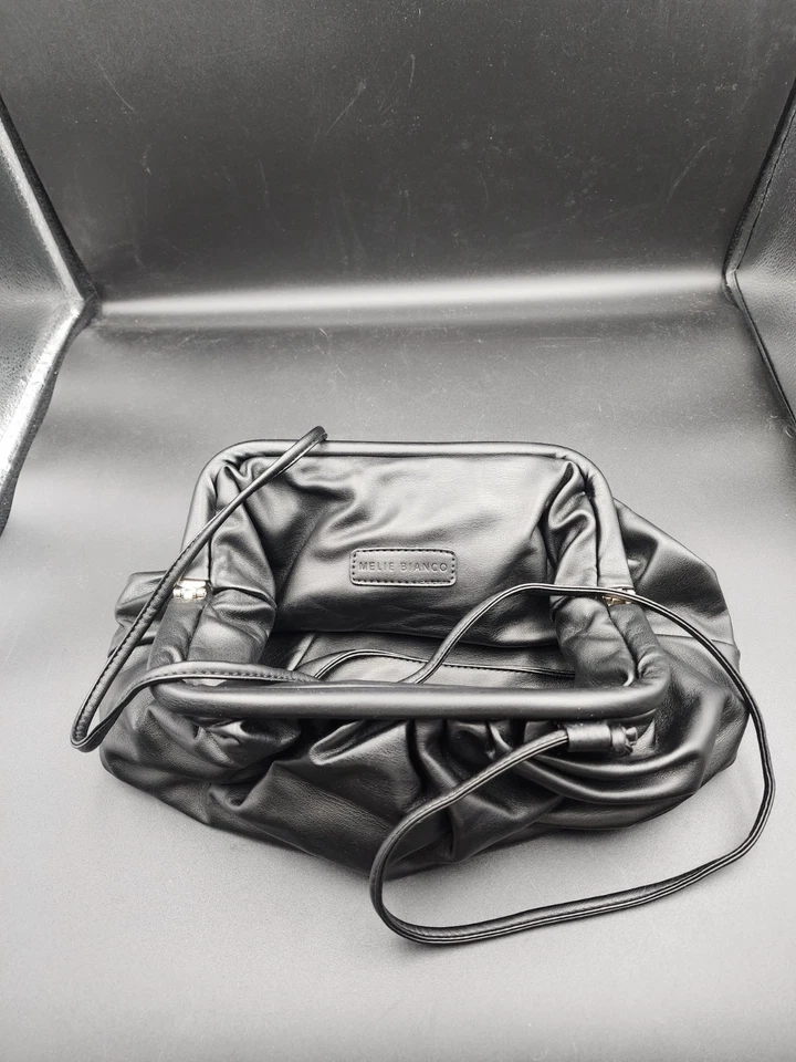 Bolso sin asas Melie Bianco de hombro cartera bolso suave negro vegano de cuero a presión Foto 4 de 4