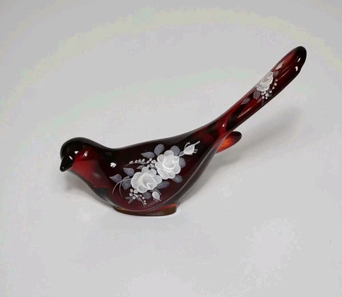 Fenton Art Glass Ruby Red Amberina Long Tail Bird of Happiness Signed