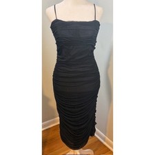 Aritzia Babaton Luxor Ruched Mesh Midi Dress Sz 10 Bustier Bodycon Black Mesh