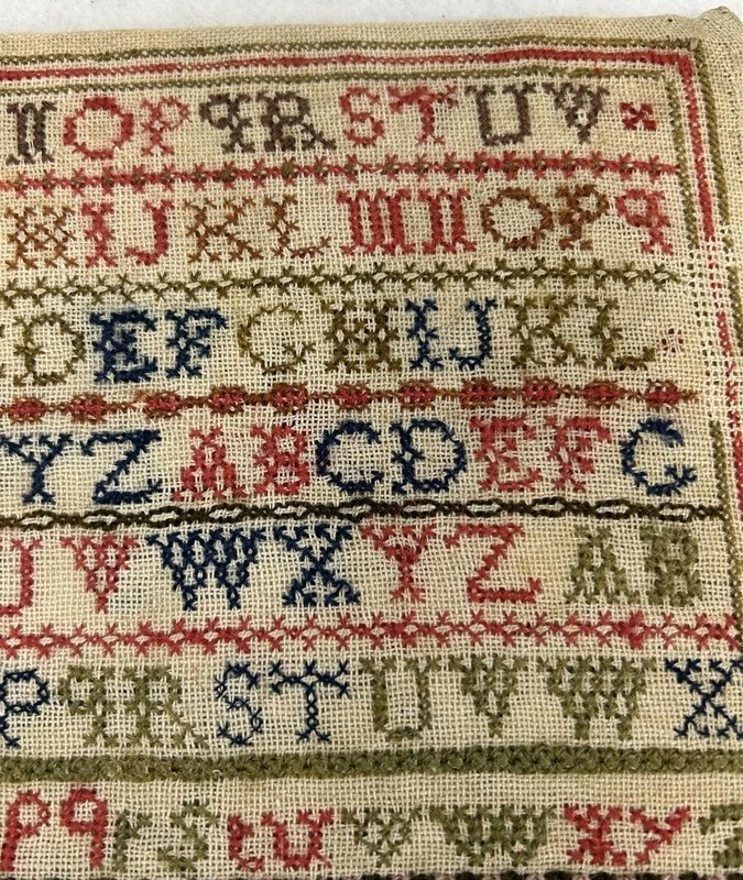 antique unframed sampler colorful 12x11 Elisabeth Deas mid 19thc original  - Image 3 of 4