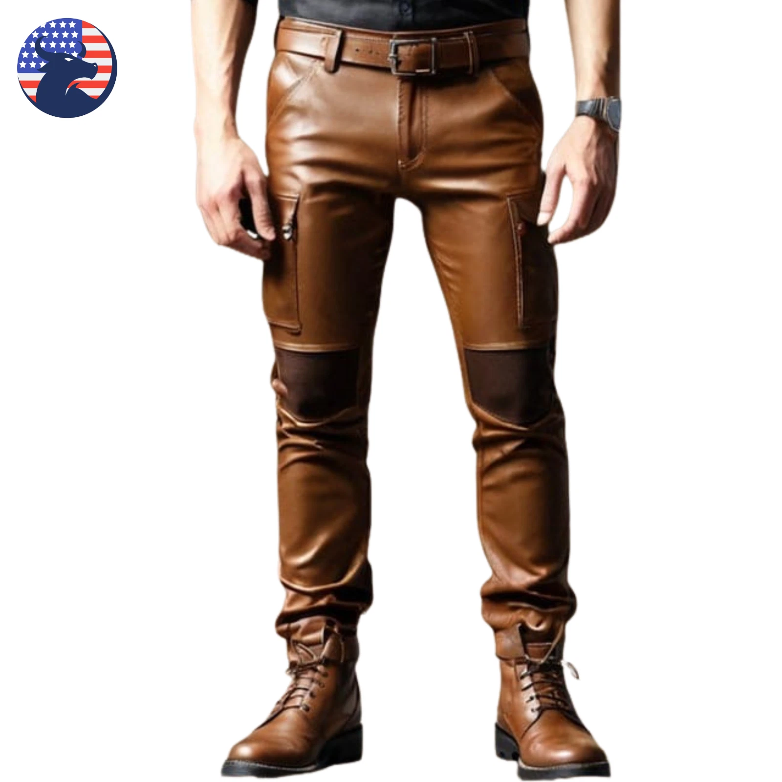 Men's Dark Brown Genuine Lambskin Leather Cargo Pants Cafe Racer Gothic Punk