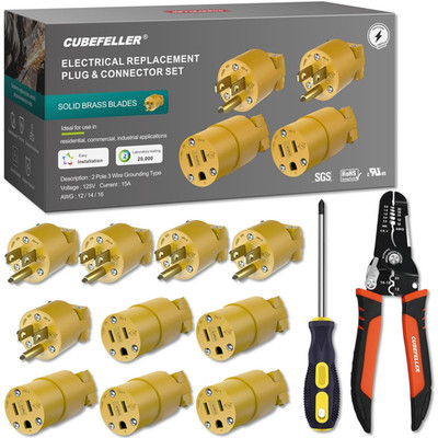   Electrical Replacement Plug & Connector Set, Extension Cord Ends Male and Fema