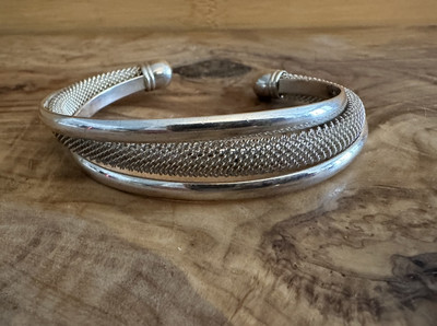 Silver Tone Triple Bangle Open Cuff Bracelet
