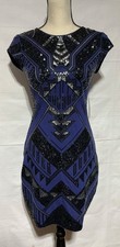 NWT EXPRESS sz XS cobalt blue cocktail dress art deco flapper glam chevron