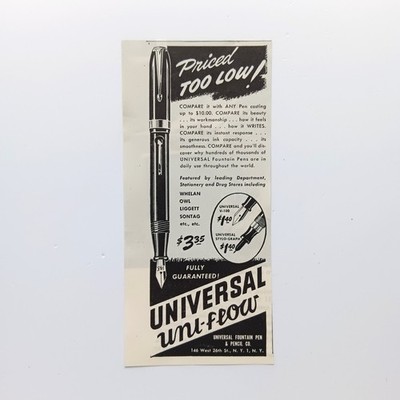 1948 Universal uni-flow USA Füllfederhalter Werbung Reklame Advertising