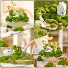 50PCS Artificial Moss Rocks 5 Size Green Balls Covered Stones Fake Decor Floral