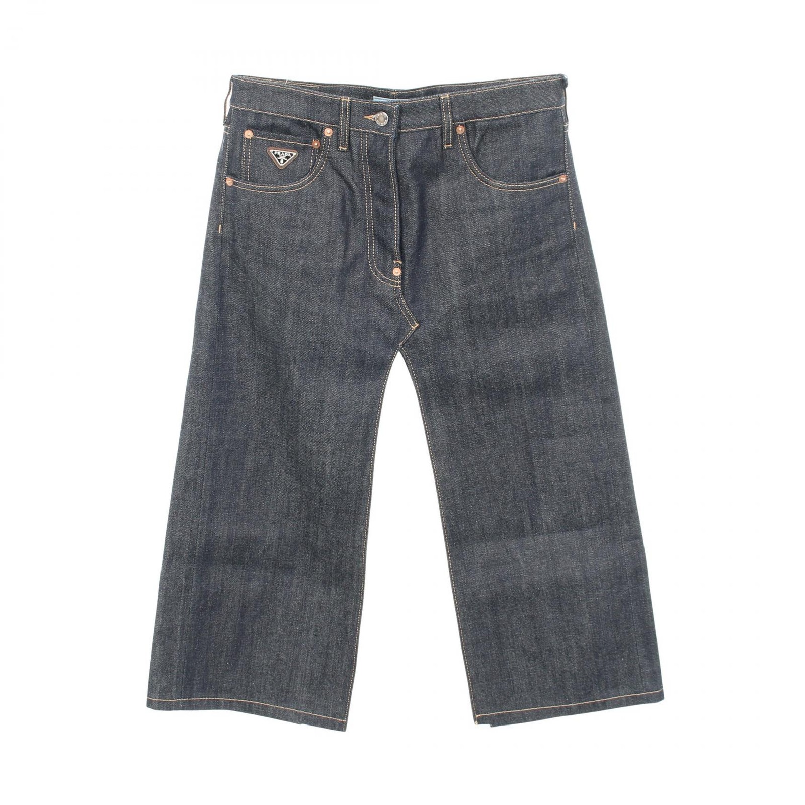 PRADA Triangle Logo Denim skirt cotton Navy #40 Used Women