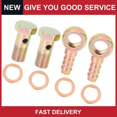 Universal 12mm Hose Barb Bolt Fittings Bronze Tone Metal M12 x 1.25 Pack of 2