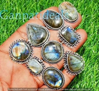 Labradorite Gemstone Rings 500pcs Wholesale Lot 925 Silver Plated Jewelry