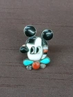 Vtg Zuni MP Mickey Mouse Turquoise MOP Black Onyx and Coral Inlay Silver Ring