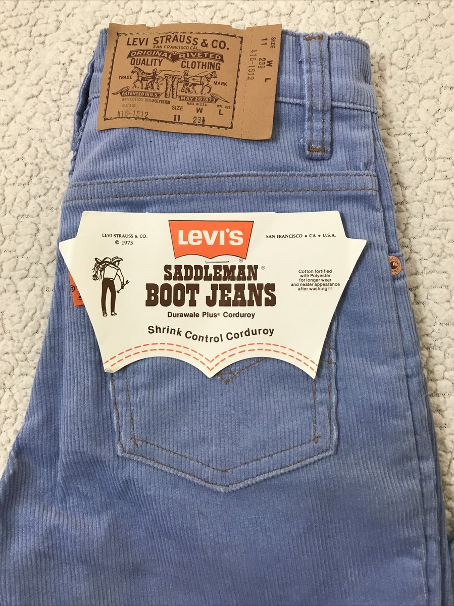 VINTAGE 1973 LEVIS SADDLEMAN BOOT JEANS BLUE CORDUROY 416 VINTAGE 1973 LEVIS SADDLEMAN BOOT JEANS BLUE CORDUROY 416
