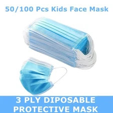 [Kids] Face Masks Disposable Earloop 50 Pcs Blue 3-Ply Unisex Mouth Nose Cover
