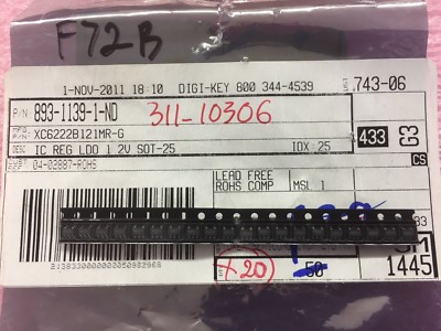 (20 PIECE LOT) XC6222B121MR-G, TOREX, IC REG LINEAR 1.2V 700MA SOT25 RoHS