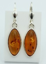 Orecchini In Ambra 925 Argento Sterling Ambra Marrone Brisura Top