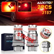 2x AUXITO 3157 3156 LED Strobe Flash Brake Tail Stop Light Parking Warning Bulbs