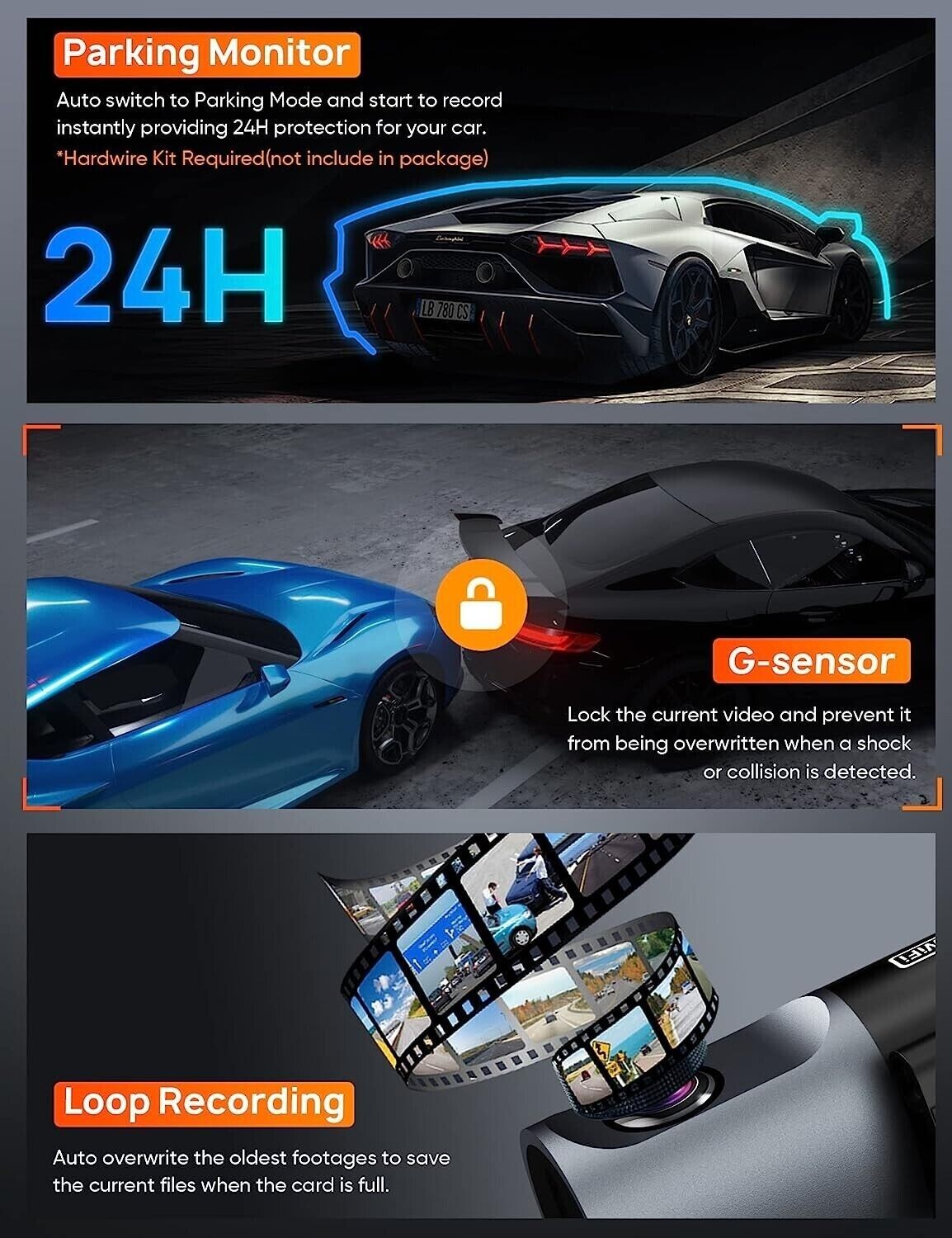 navycrest A3 4K WiFi 2160P Dash Camera for Cars Cam Front Recorder G-Sensor