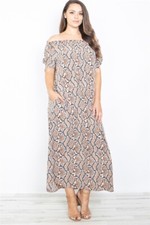 Womens Plus Size Brown Snakeskin Animal Print Maxi Dress 3XL Off Shoulder 