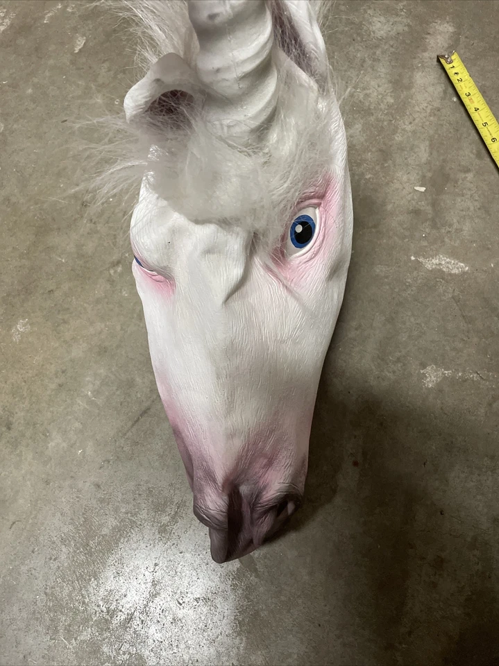 Unicorn Latex Mask with Horn and Fur Mane Dress Up - Image 3 of 4