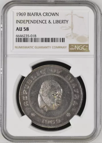 Nigeria Biafra Silver Crown 1969 - NGC AU58