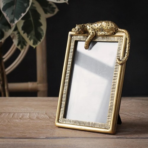 Gold Leopard Cheetah Photo Frame Free Standing Picture Holder 6x4 Vintage Look - Picture 7 of 7