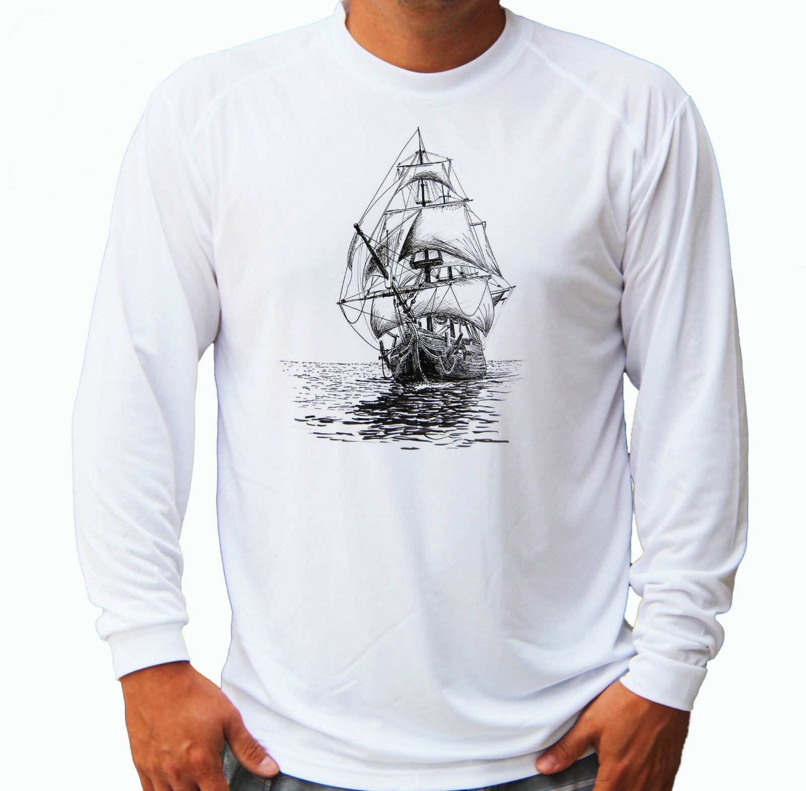 Sailboat Sea Ocean Long Sleeve UPF 30 TShirt Fishing Boat Sport UV
