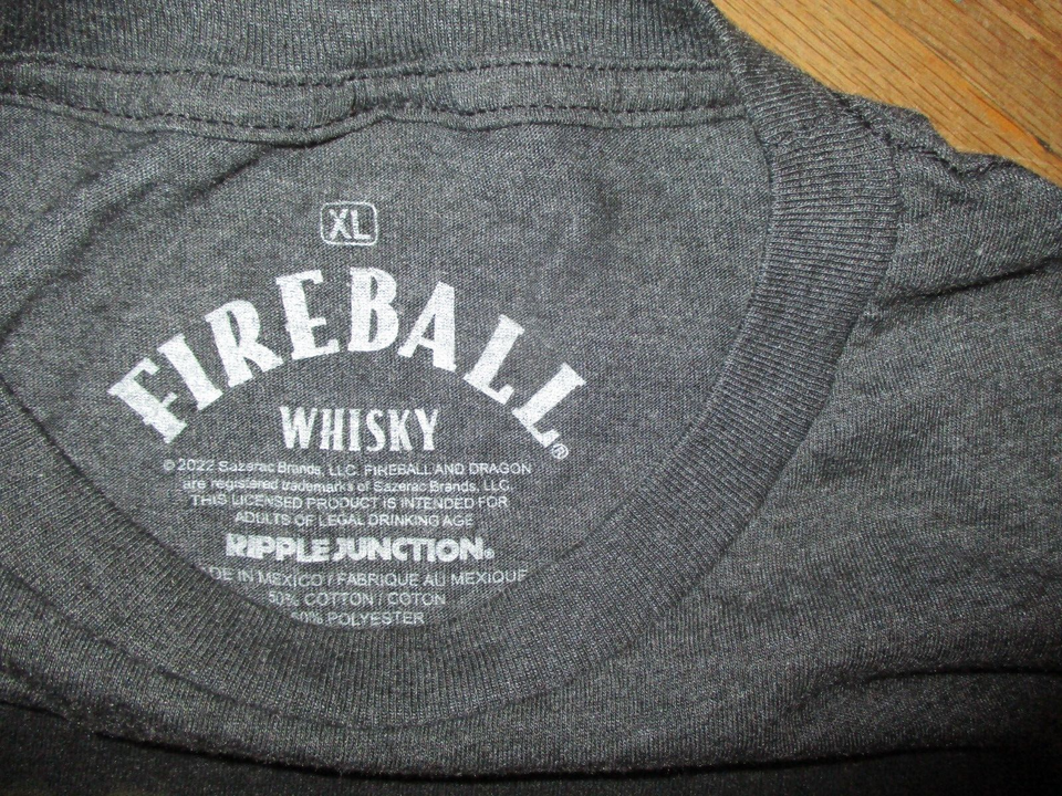 FIREBALL CINNAMON WHISKY T SHIRT Booze Liquor Logo Bottle Whiskey Label