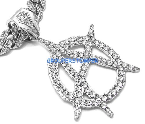 Collar Colgante de Estrás de Cristal Anarquía con Cadena Cubana de Gruesa de 20 Pulgadas de Largo - Imagen 3 de 13