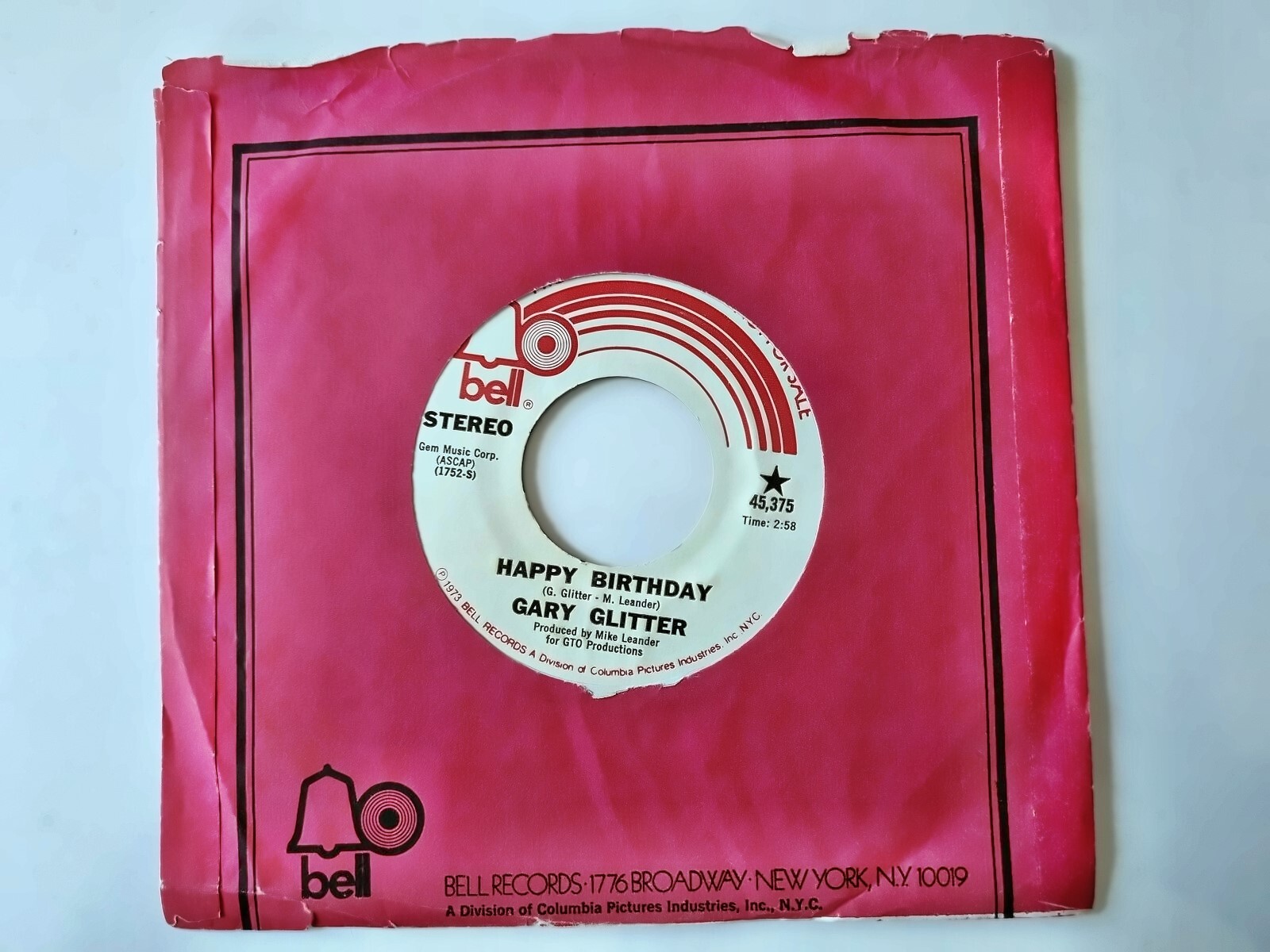 Gary Glitter - Happy birthday 7'' Vinyl US PROMO