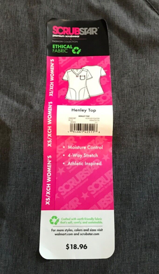 SCRUBSTAR ETHICAL FABRIC PREMIUM SCRUBWEAR WOMENS SZ XS HEATHER PEWTER