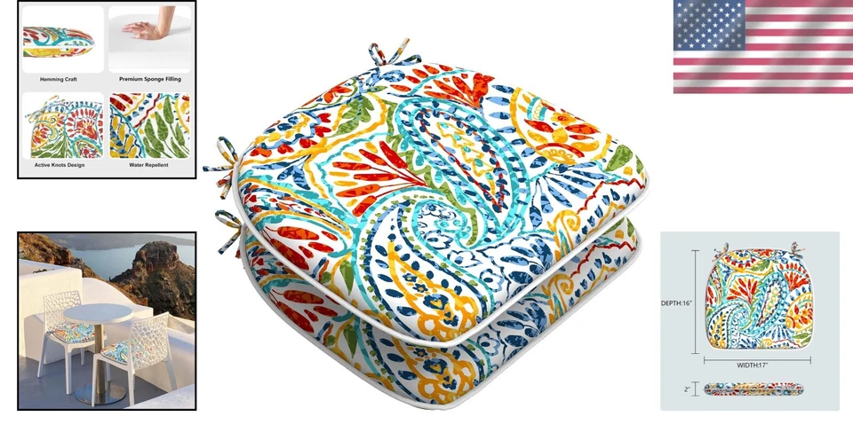 Versátil paquete de 2 cojines acolchados para sillas, 16x17 pulgadas, cachemira tropical Foto 2 de 4