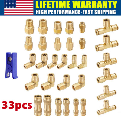 #ad 33 DOT Air Brake Line Fittings 1 4quot; 3 8quot; 1 2quot; Push to Connect Fitting Assortment $37.29