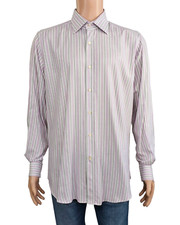 ETRO Spa Pink Gray White Striped Cotton Long Sleeve Button Up Shirt Sz 41