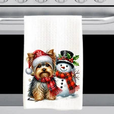 Christmas Dog Dish Towel Yorkshire Terrier 16x24 Yorkie Kitchen Decor Hand Towel