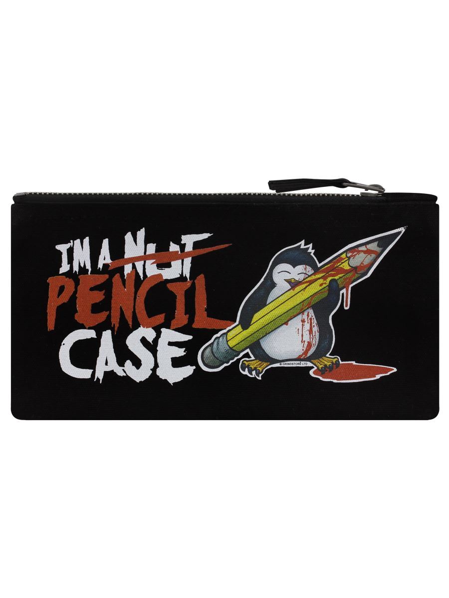 Psycho Penguin Pencil Case I'm Not A Nut Case Black 21 x 11cm