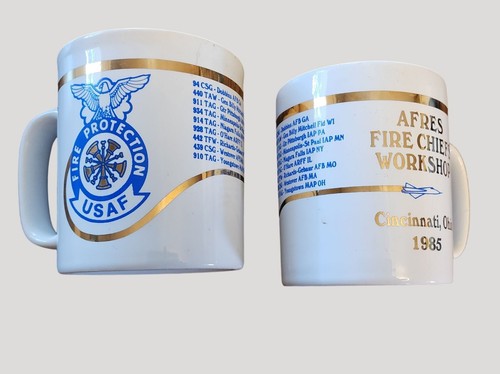 2 Vtg 1985 AFRES Fire Chiefs Workshop USAF Fire Protection Commemorative Mugs