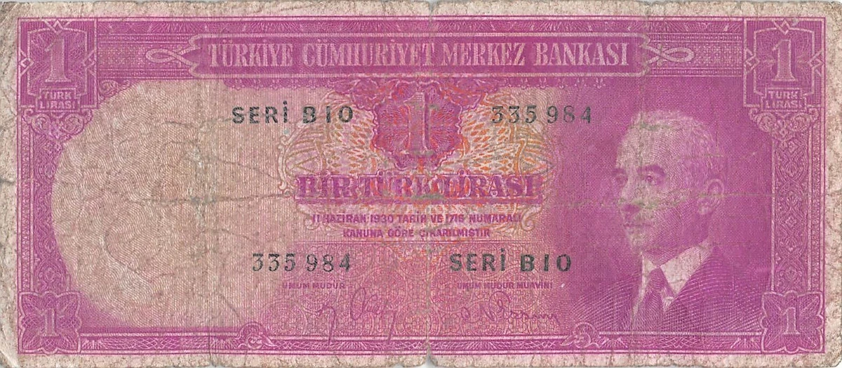 Turkey 1930 ( 1942 ), 1 Lira旧紙幣