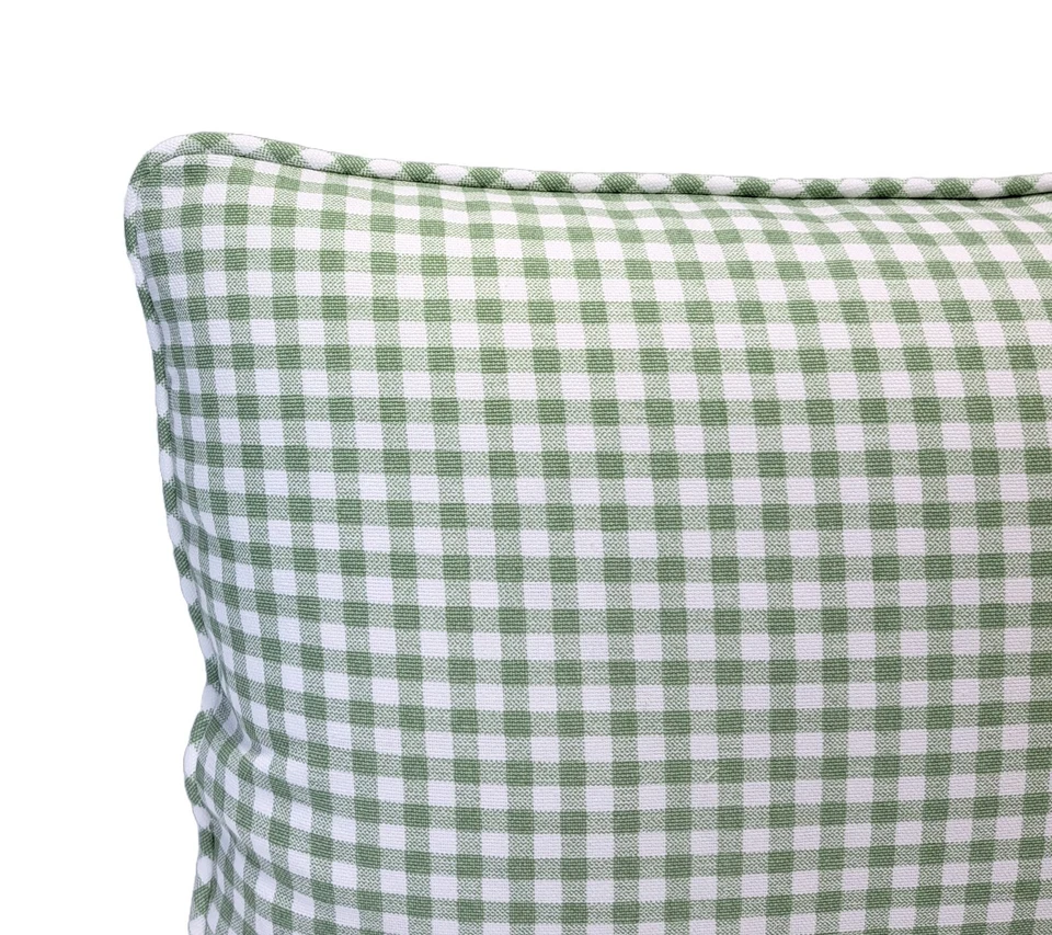 Capa de travesseiro lombar xadrez verde Gingham Sage 12x20 com cordão - Imagem 4 de 4