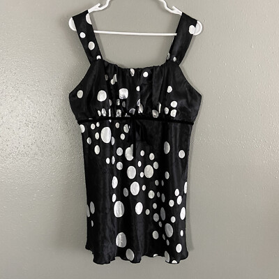 Lane Bryant Black White Polka Dot Satin Babydoll Top Size 14
