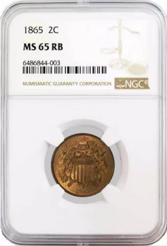 :1865 SHIELD TWO CENT GEM BU NGC MS65RB(RED OBV) LOW POP RARIETY R4 HIGH GRADES