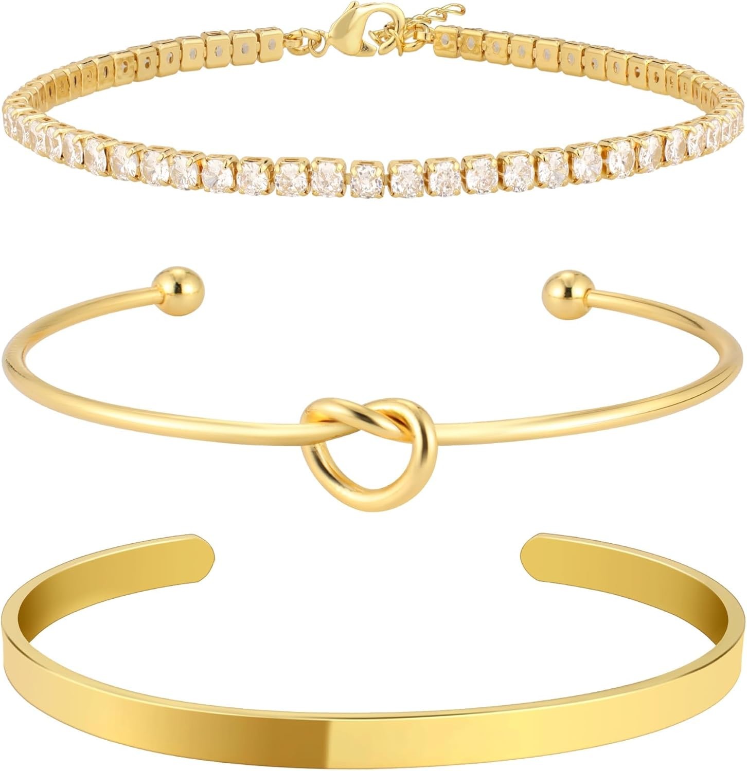 Gold Knot Bangle Cuff Bracelet for Women 14k Plated Stackable Non-Tarnish-image