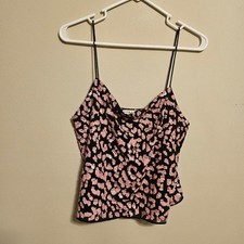 alice olivia Black and Pink Harmon Cheetah Print Cami Tank Top Small Sequin
