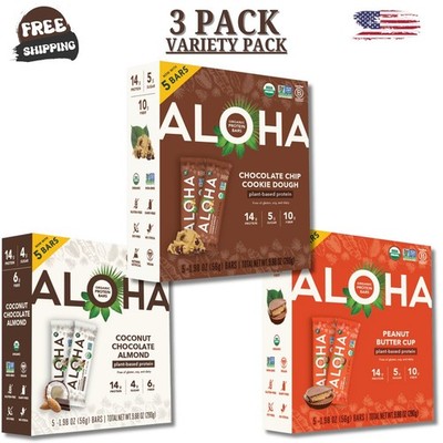 ALOHA Plant Based Protein Bars, Variety Pack, 14g Protein, 3 Flavors - 3 Pack