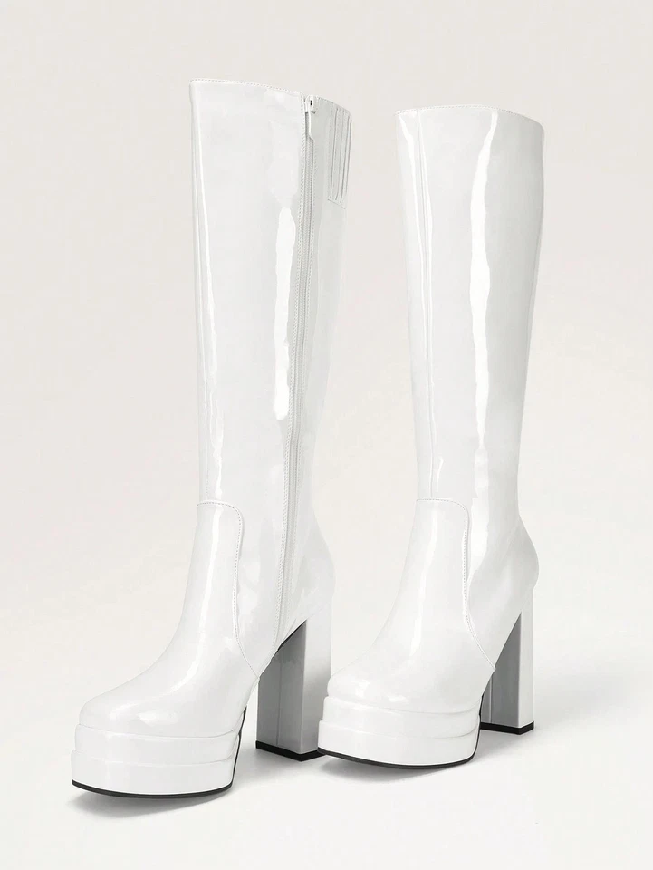 Women Gogo Boots Knee High Boots Platform Chunky Block Heels Fall Winter Boots