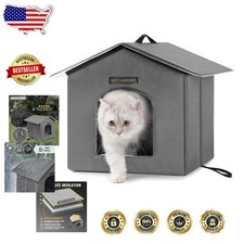 Spacious Outdoor Cat House Grey, Waterproof Oxford, Easy Install, S/M