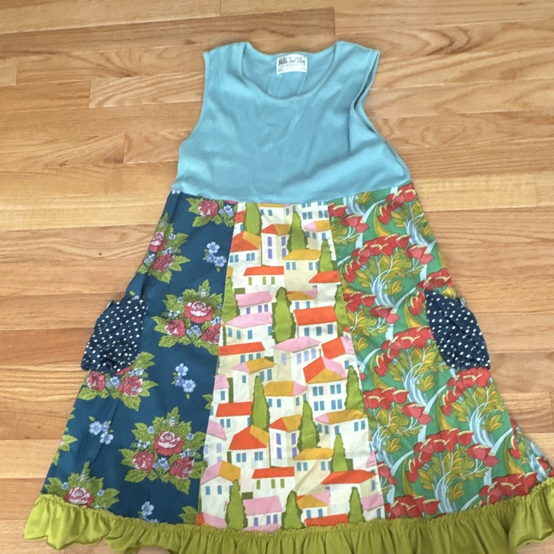 Matilda Jane Girls 6 A-Line Sleeveless Floral Knee Dress Ruffle Round Neck