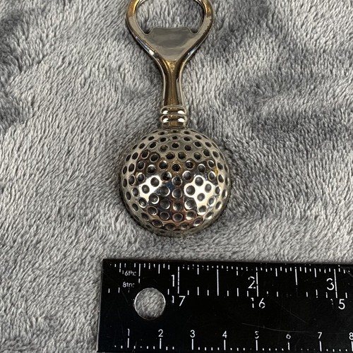 Golf Ball Shaped Bottle Opener Vintage Heavy Silver Tone Golfing Bar Accessory - Picture 8 of 9