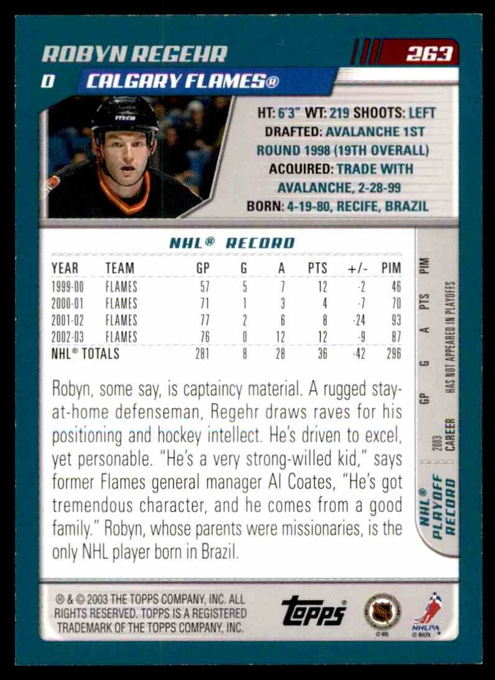 2003-04 TOPPS BLUE ROBYN REGEHR 067/500 CALGARY FLAMES #263 - Image 2 of 2